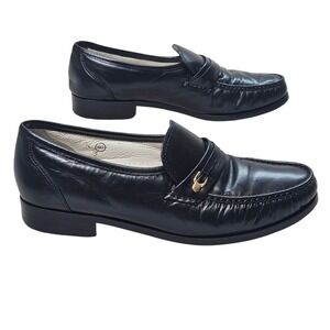 Oakwoods Mens Black Leather Loafers Gold Hardware Made in Brazil 02556J 4085 8.5